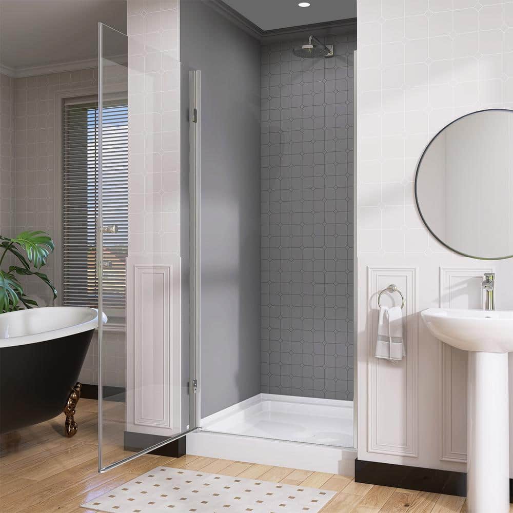 Chrome Frameless Pivot Shower Door with Clear Glass