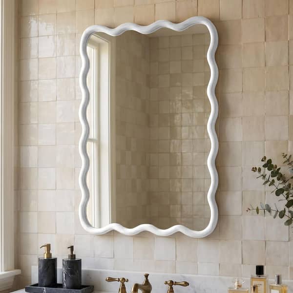 White 24 in. W x 36 in. H Small Rectangular Framed Decorative Wall Mount Bathroom Vanity Mirror