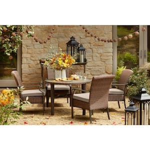 Harper Creek 5-Piece Brown Steel Outdoor Patio Dining Set with Sunbrella Beige Tan Cushions