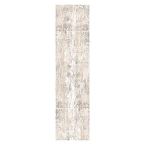 Van Gogh Beige/Grey 2 ft. x 8 ft. Modern Abstract Area Rug