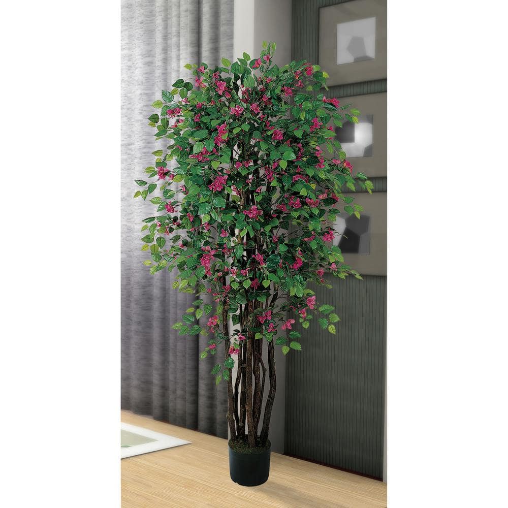 6-Foot Green and Pink Silk Bougainvillea Tree in Black Plastic Pot