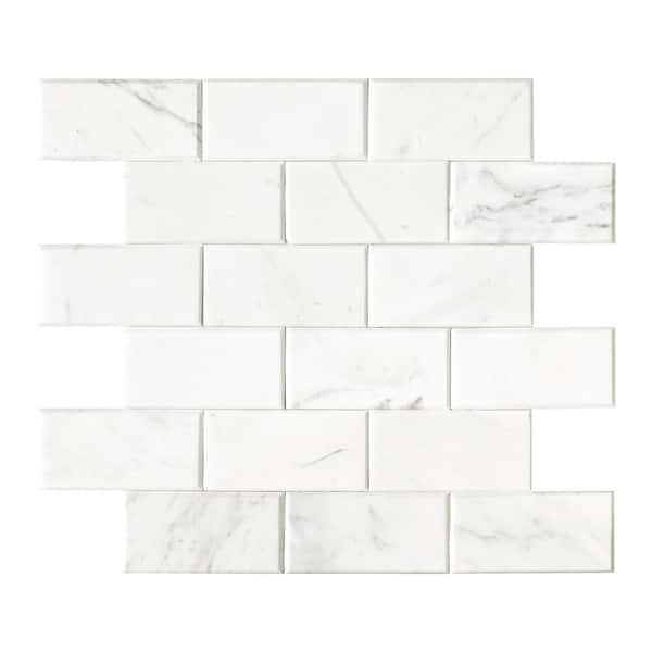 Subway Carrara White 11.8 in. x 11.8 in. Honed Natural Marble Peel and Stick Backsplash Wall Tile (5-Pack)