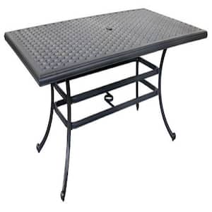 Rectangle Black Metal Outdoor Dining Table with Umbrella Hole