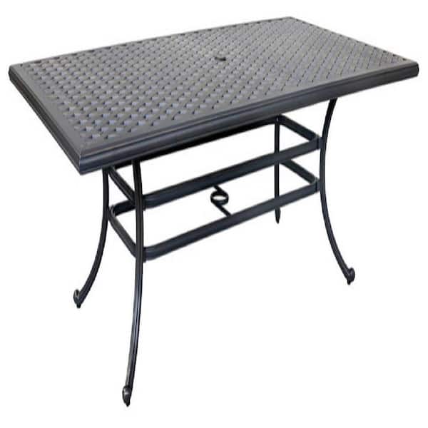ITOPFOX Rectangle Black Metal Outdoor Dining Table with Umbrella Hole