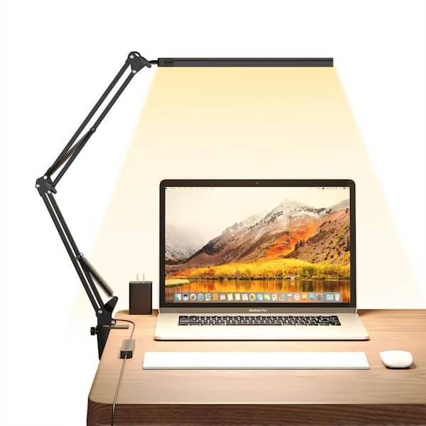 32.5  in. Black LED Clip-On Desk Lamp, 14-Watt 5 Color Modes 11-Brightness Levels Adjustable Swing Arm Timmer Function