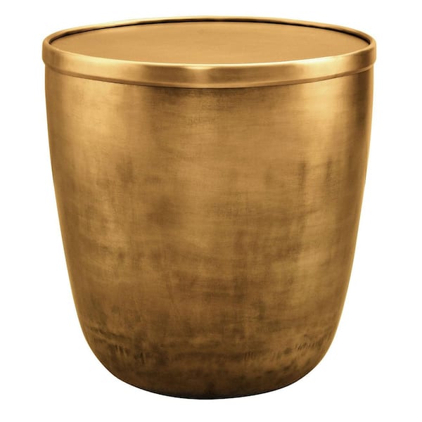 Viora Metal Storage Side End Table in Burnished Brass-Modern Small Accent Table with Removable Lid