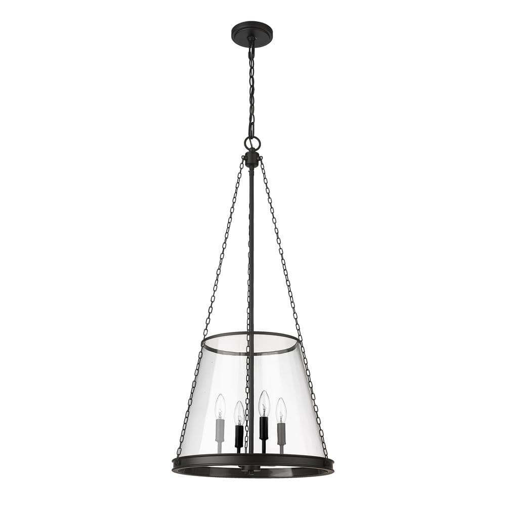 Prescott Matte Black 4-Light Industrial Pendant with Clear Glass Shade