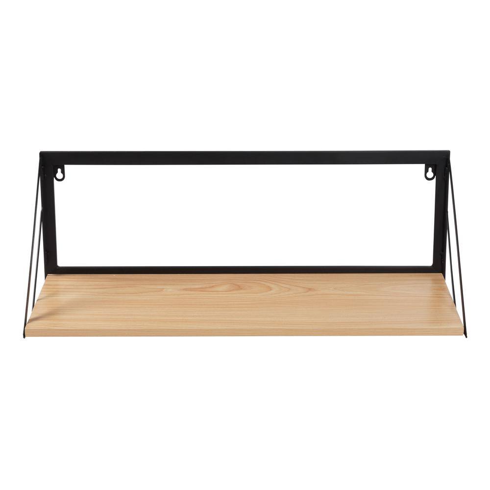 Black and Natural Wood Industrial Wall Shelf