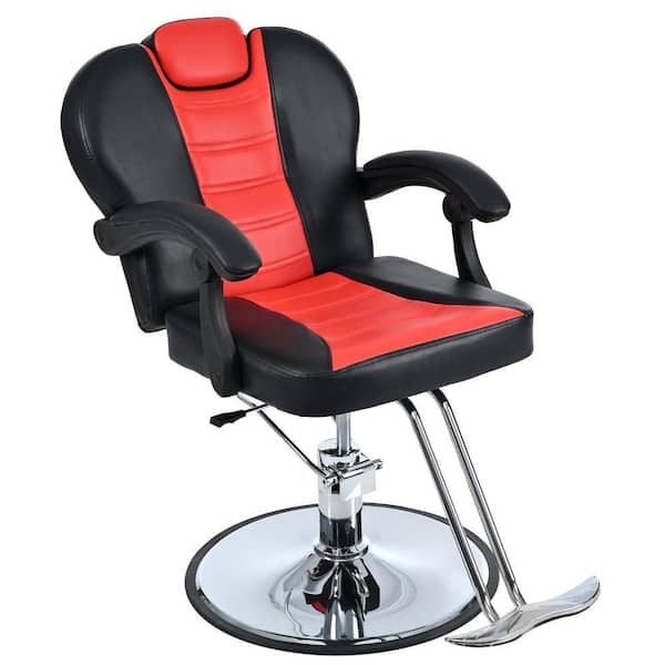 Red Luxury Recliner Barber Chair With Heavy Duty Pump, Beauty