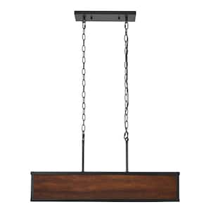 Johnnie 28-Watt Integrated LED Faux Wood Dimmable Pendant Lighting with Matte Black Accents