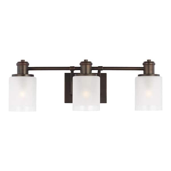 Generation Lighting Norwood 24 in. 3-Light Burnt Sienna Vanity Light with Clear Highlighted Satin Etched Glass Shades