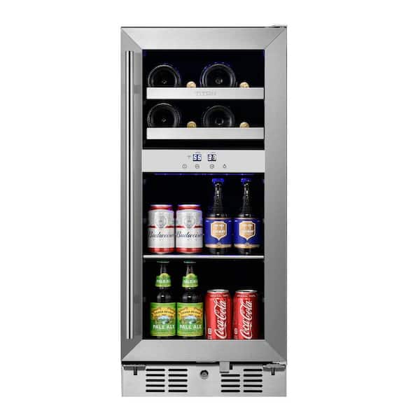 TITAN Signature 15 in. 8-Bottle and 40-Can Stainless Steel Single Door Dual Zone Built-In Wine and Beverage Cooler