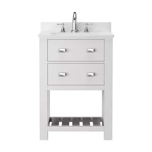 24 in. W x 19 in. D x 36.5 in. H Single Sink Freestanding Bath Vanity in White White Natural Marble Top