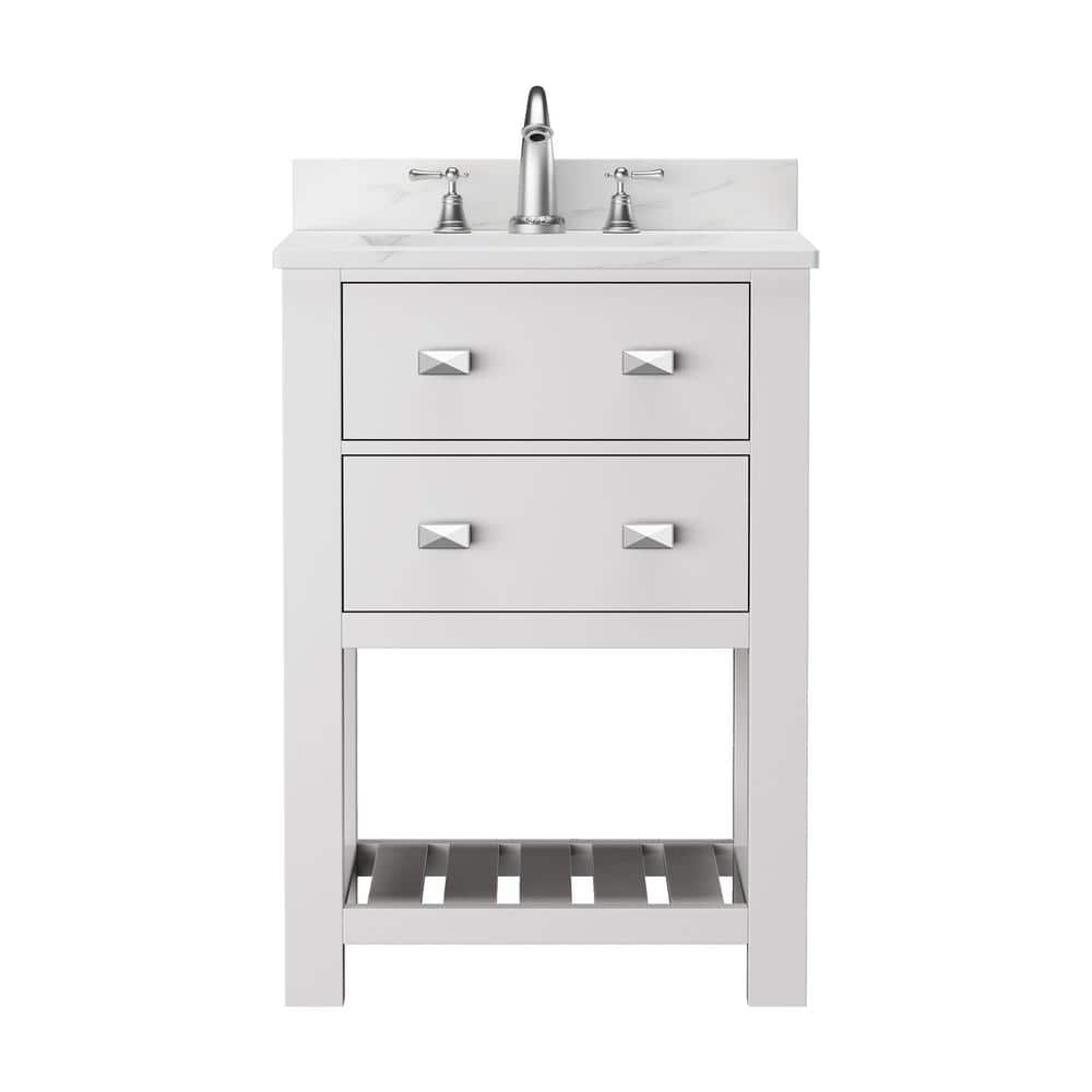 24 in. W x 19 in. D x 36.5 in. H Single Sink Freestanding Bath Vanity in White White Natural Marble Top price history on PriceWatchPro