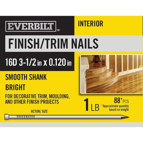 Everbilt 3-1/2 in. x 16D Bright Non-Collated Finishing/Casing Nails 1 lb (Approximately 88 Pieces)