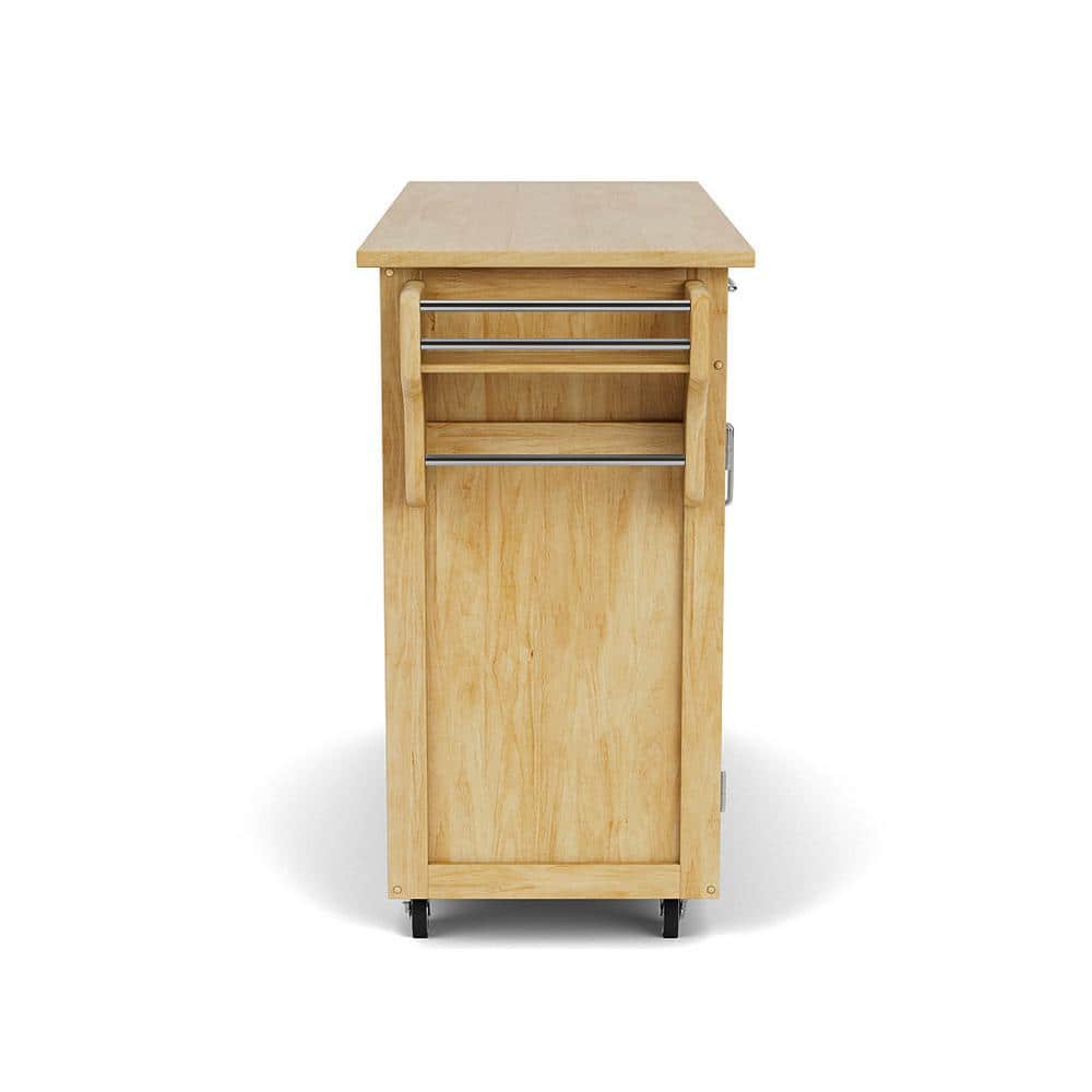 Natural Wood Kitchen Cart with Spice Rack and Storage