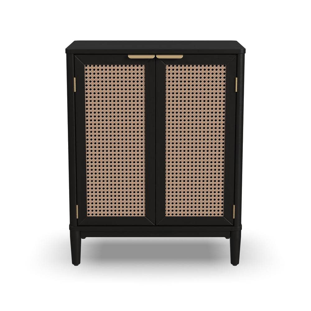 Brentwood Black and Cane Mid-Century Bar Cabinet