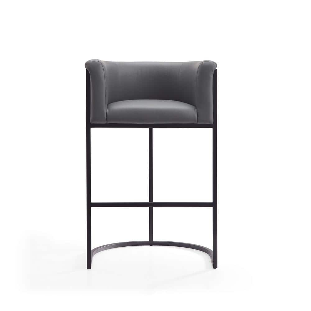 Set of 3 Grey and Black Metal Upholstered Barstools