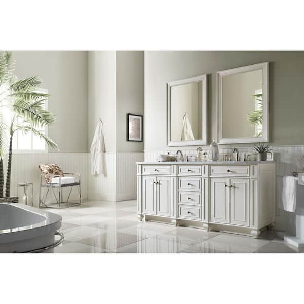 Bristol 72 in. W x I n. D x 34 in. H Double Bath Vanity in Bright White with Marble Top in Carrara White
