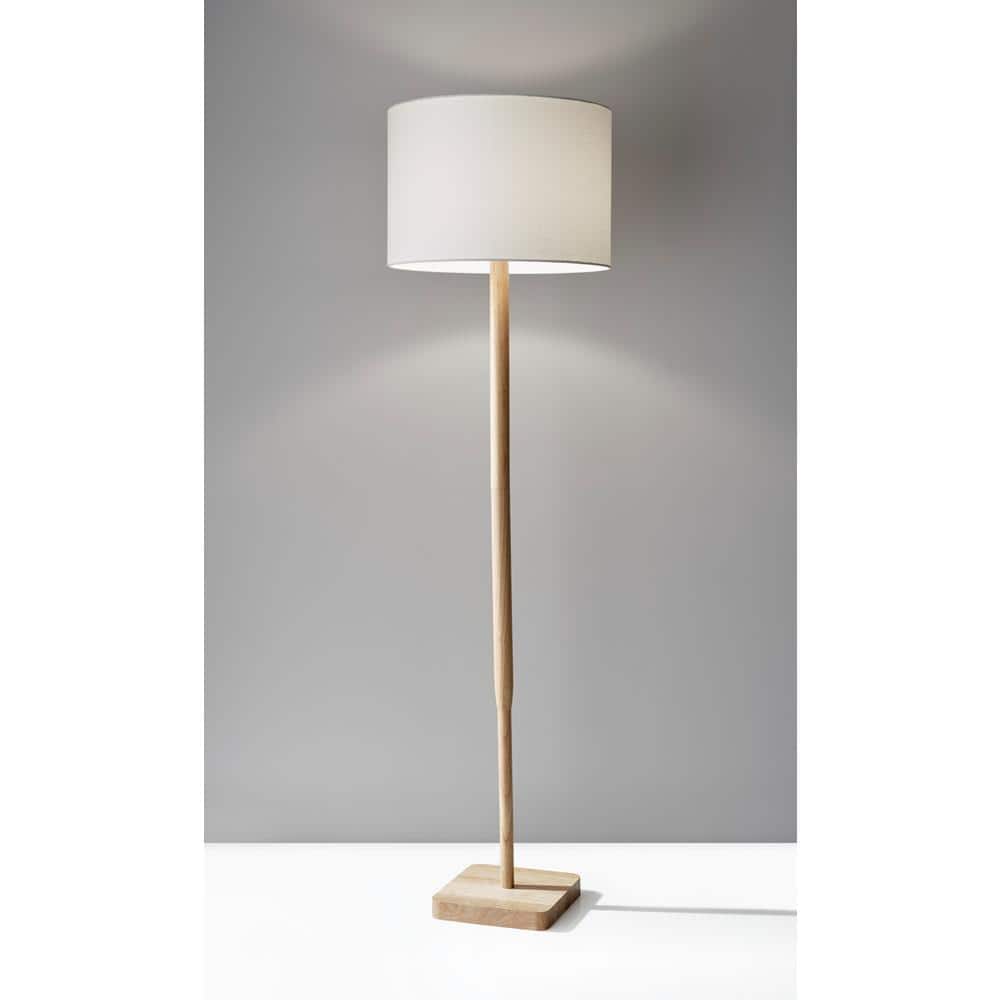 Ellis 58.5" Natural Rubber Wood Floor Lamp with Textured White Shade
