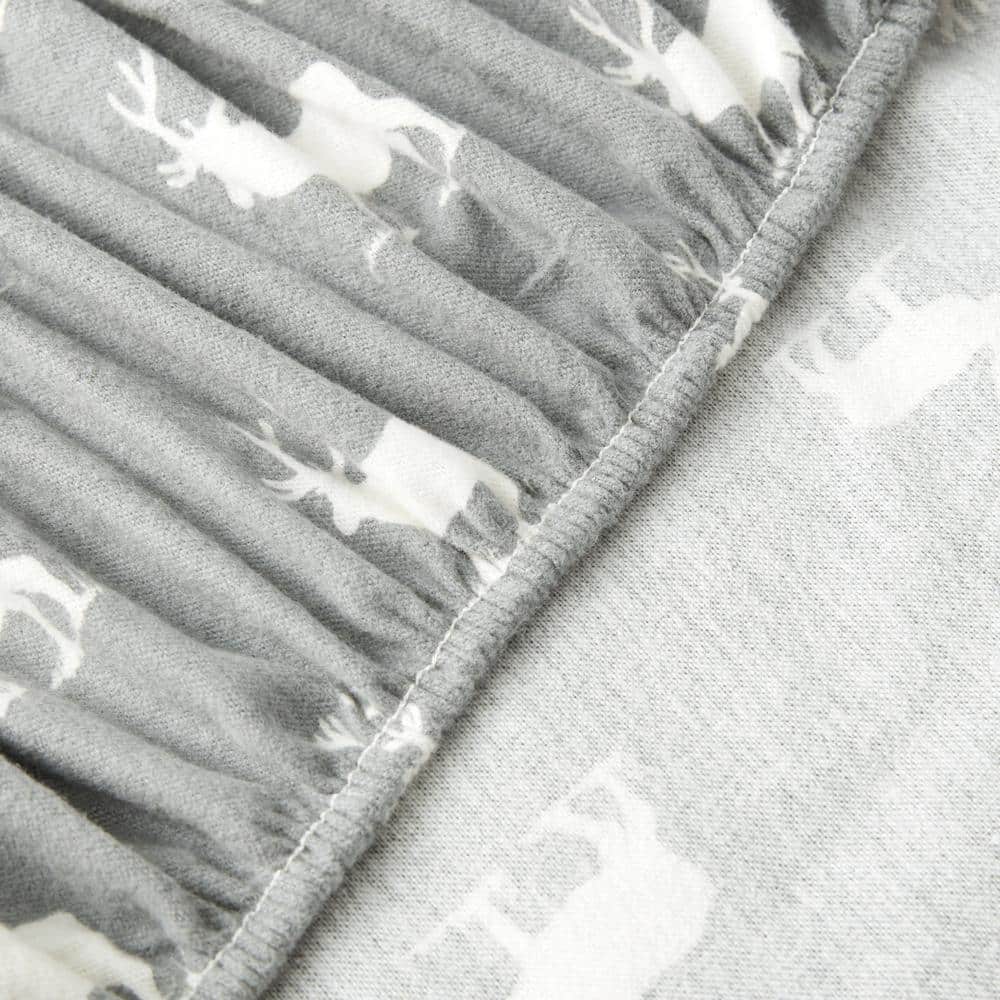 Gray Elk Grove Twin Cotton Flannel Deep Pocket Sheet Set