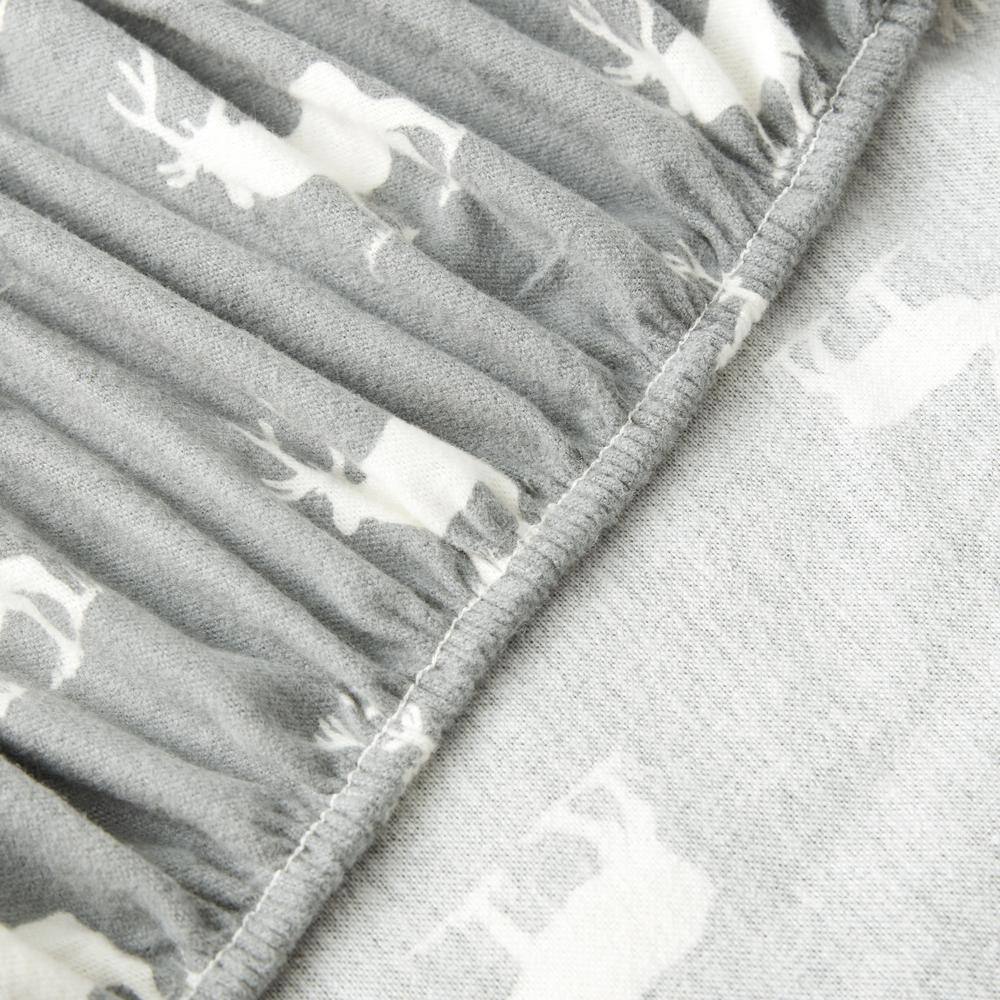Gray Elk Grove Cotton Flannel Full Sheet Set with Deer Pattern