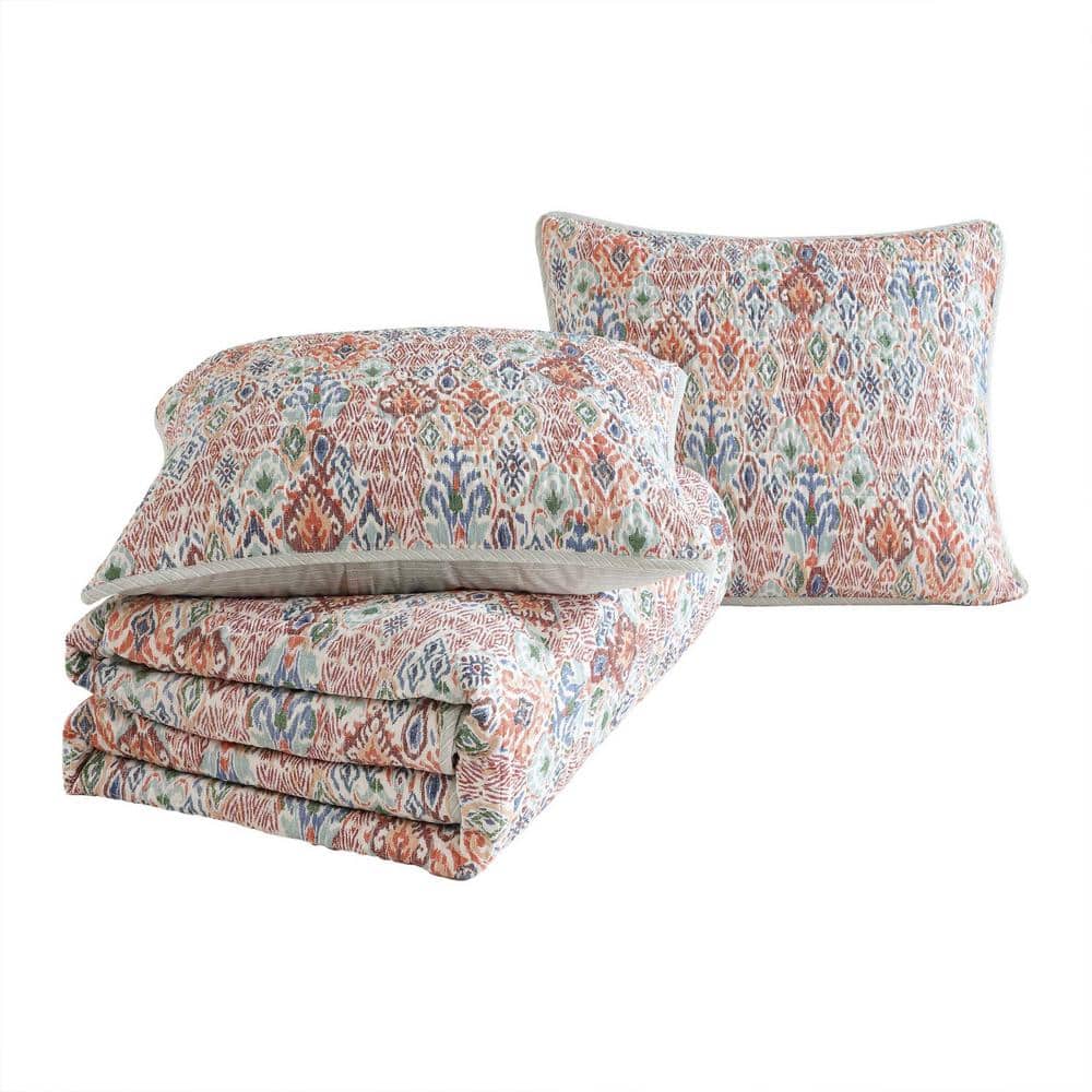 King Size Beige and Jungle Green Cotton Reversible Quilt Set