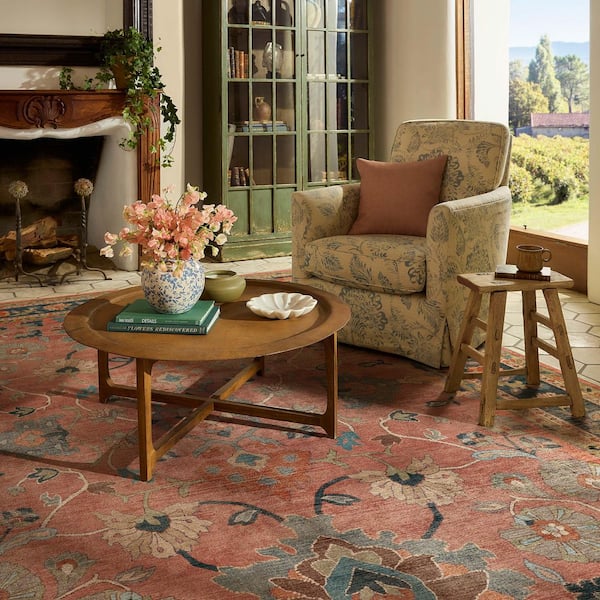 Machine Washable Rug with Standard Pad - Calabria Coral Multicolor 8 ft. x 10 ft.