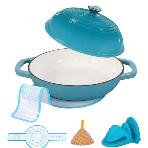 6 qt. Oval Enameled Cast Iron Dutch Oven in Teal with Lid and Silicone Mat, Kit for Sourdough Bread Baking