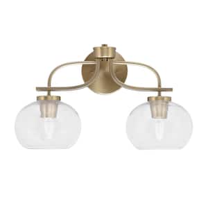 Olympia 8.5 in. 2-Light Bath Bar, New Age Brass, Clear Bubble Glass Vanity Light