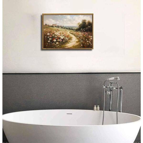 Framed Vintage Wildflower Landscape Canvas Wall Art Decor, 16 in