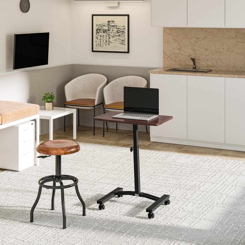 Walnut Adjustable Height 24'' Rolling Laptop Cart with Locking Wheels