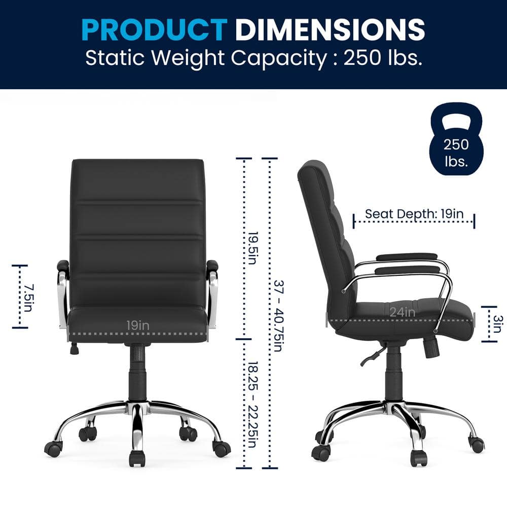 Sleek Mid-Back Black LeatherSoft Swivel Executive Office Chair