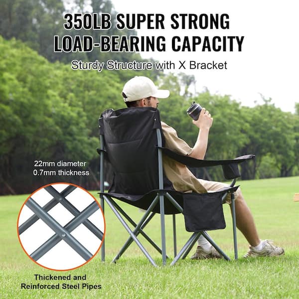 ALPHA CAMP Oversized Camping Folding Chair Heavy Duty Steel Frame Support  350 LBS Collapsible Padded Arm Chair with Cup Holder Quad Lumbar Back Chair