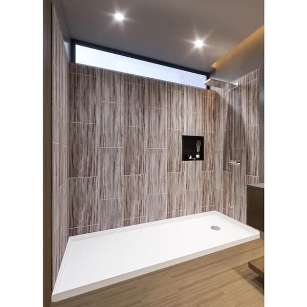 Driftwood 60-in x 32-in x 83-in 7 Pieces Alcove Shower Kit With Glue Up Shower Wall and Shower Pan Right Drain