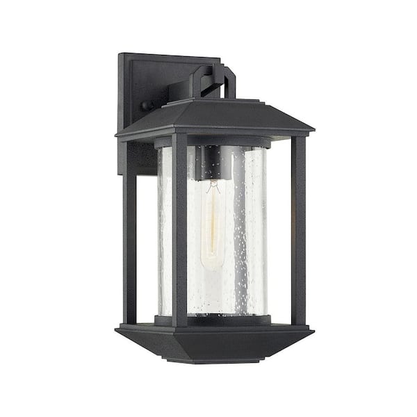 Troy Lighting Mccarthy 1-Light Weathered Graphite Wall Sconce with Clear Seeded Glass Shade