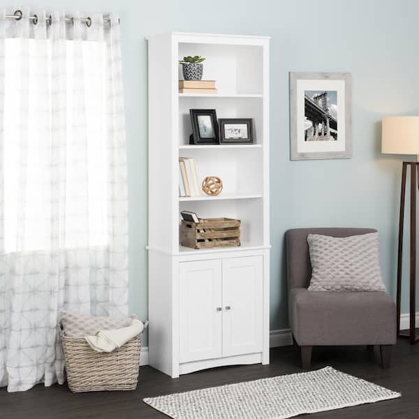 White Wood 6 Shelf Standard Bookcase, White Wood Bookcase With Doors
