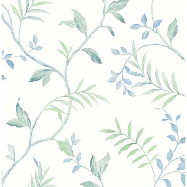 NextWall Watercolor Leaf Trail Seaglass Botanical Vinyl Peel & Stick Wallpaper Roll (Covers 30.75 Sq. Ft.)