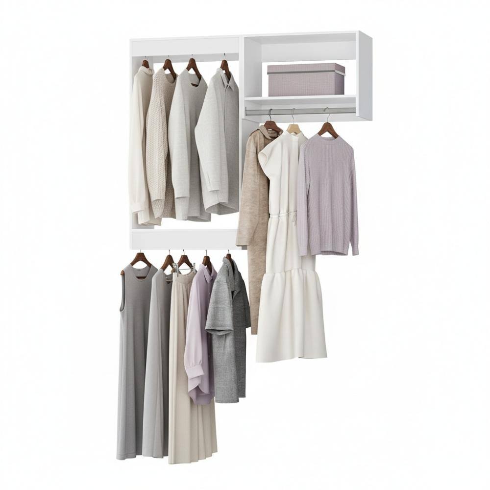 58 in W White Modular Closet System Wood Closet Organizer Storage Unit for Clothes Shoes Handbags and Accessories