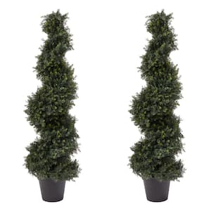 4 ft. Spiral Cypress Artificial Trees-Topiaries with Pots (Set of 2)