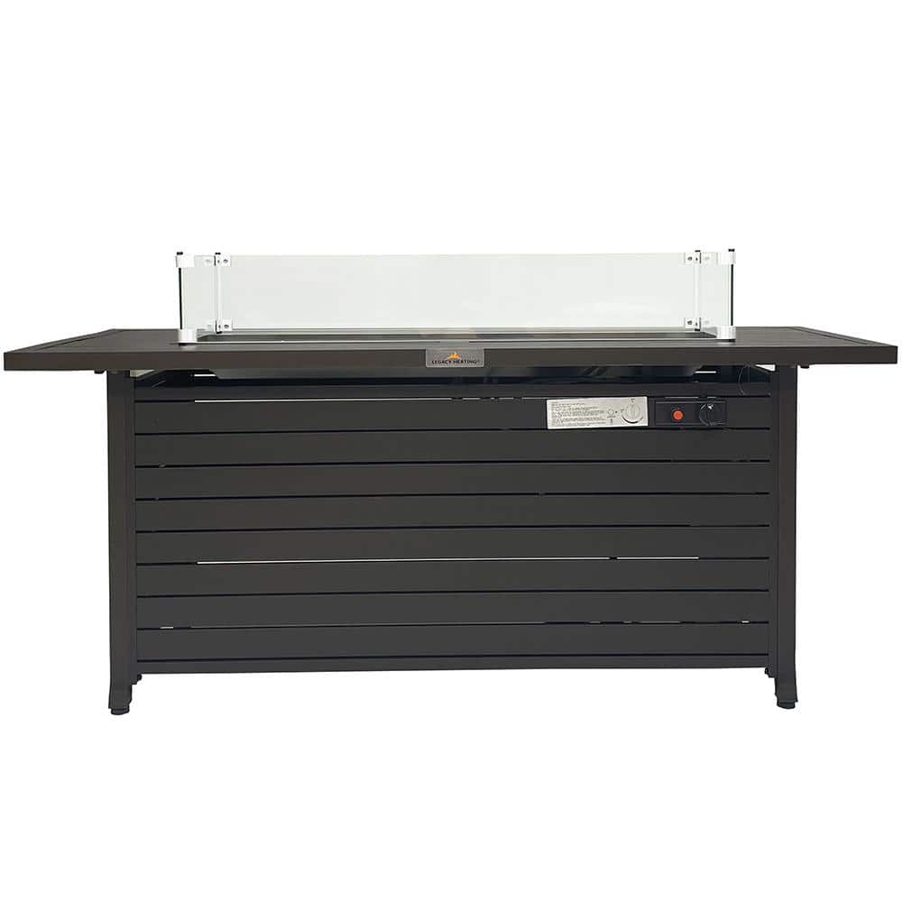 57-Inch Bronze Aluminum Gas Fire Pit Table with Glass Wind Guard