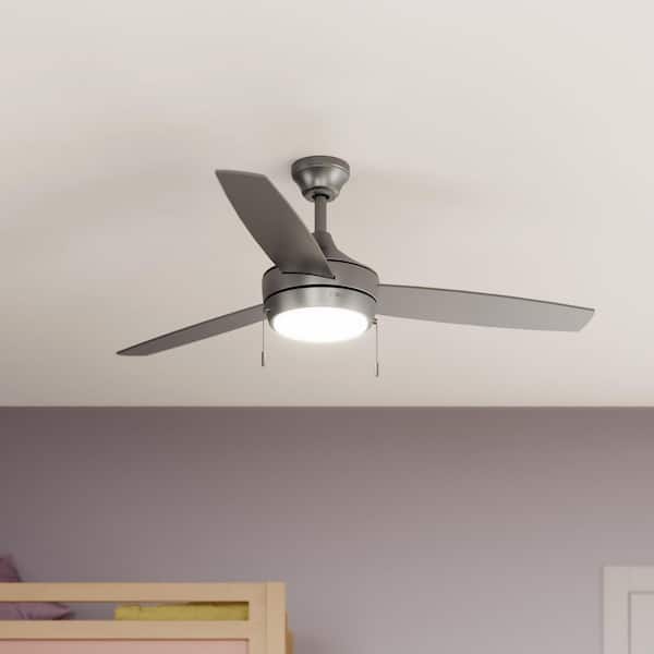 Nolyn 52 in. 3-Blade Standard Brushed Nickel Modern LED Downrod Mount Ceiling Fan with Silver Blades