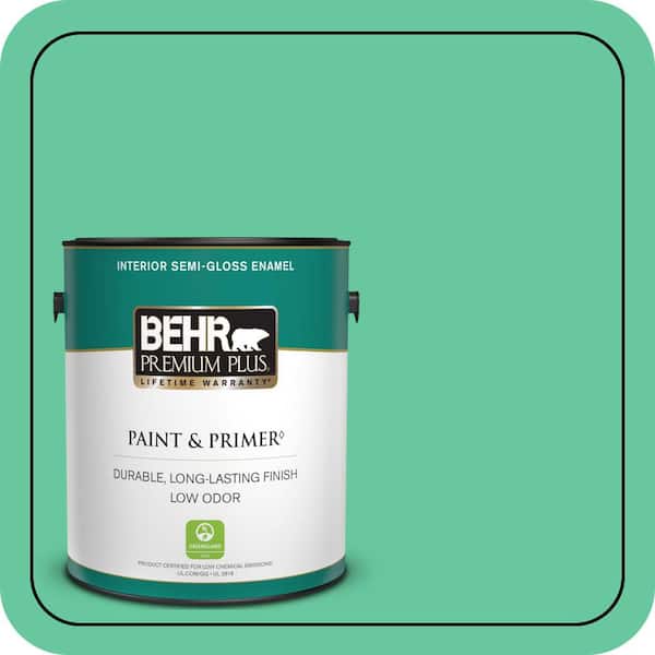 BEHR PREMIUM PLUS 1 gal. #470B-4 Intense Jade Semi-Gloss Enamel Low Odor Interior Paint & Primer