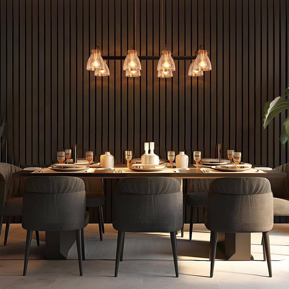 Dawn Industrial 8-Light Matte Black and Brass Kitchen Island Chandelier