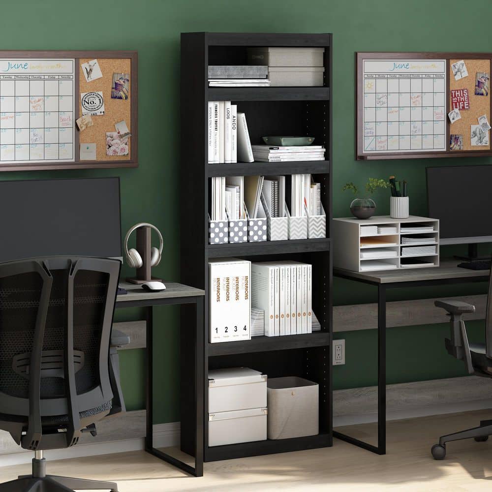 Black Adjustable 5-Tier Wood Bookcase