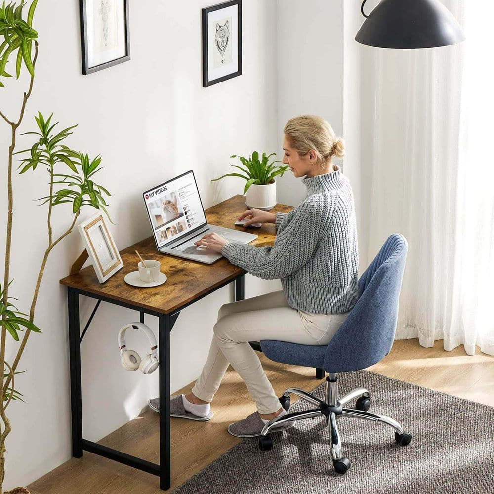 40 in. Brown Small Office Writing Desk Work Study Table with Storage Bag an