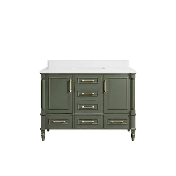 Willow Collections Hudson 48 in. W x 22 in. D x 36 in. H Bath Vanity in Pewter Green with Cove Edge White Quartz Top