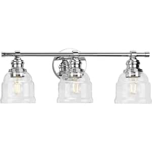 Ambrose 21 in. 3-Light Polished Chrome with Clear Glass Shades New Traditional Bath Vanity Light