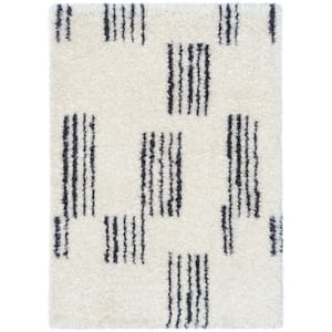 Rue Yucca Moroccan Ethnic Shag Ivory Grey 3 ft. 11 in. x 5 ft. 3 in. Area Rug