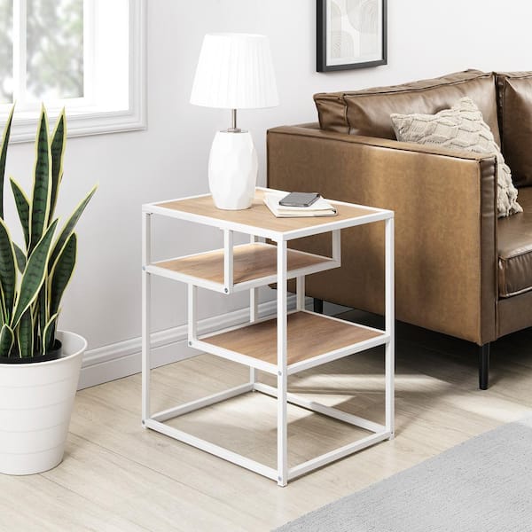 Walker Edison Furniture Company Modern 20 in. Coastal Oak and White Rectangle Wood End Table with 2-Shelves